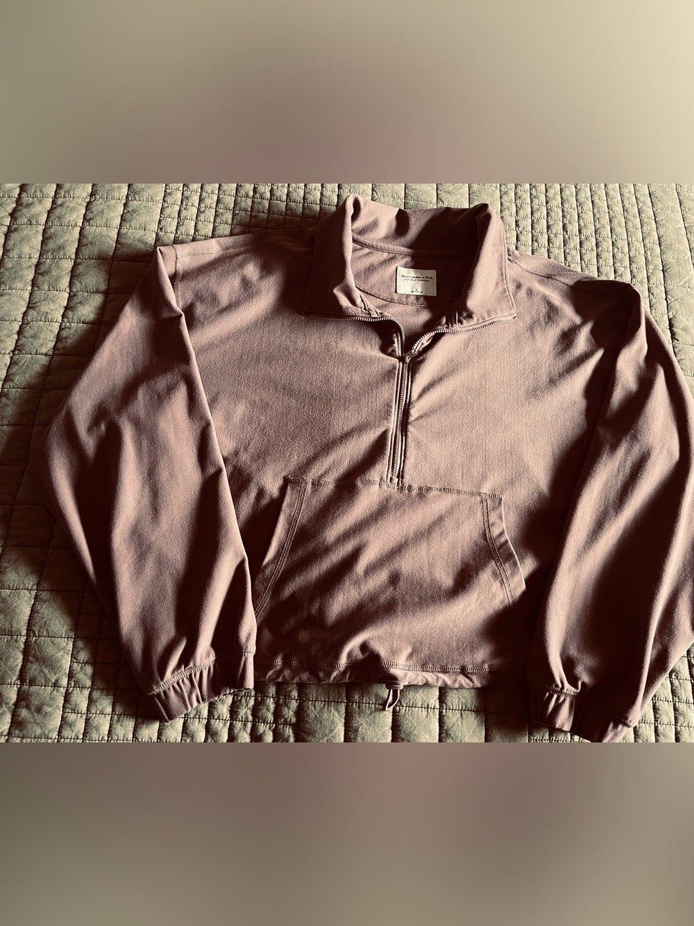 Abercrombie Soft A&F Cinch Hem Half Zip Pullover Sweatshirt Brown Cropped Large